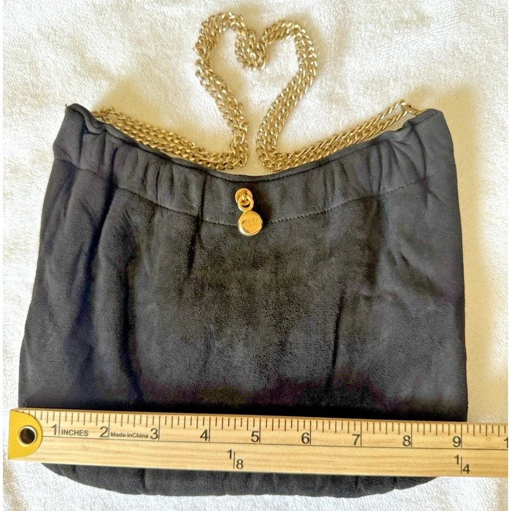 Retro Rock Star Glam Rare Vintage Ande Black Suede‎ Evening Bag Double Chain
